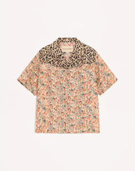 Valentino Bowling Shirt In Silk Poplin With Fauve Eclat Animalier And Papier Floral Prints