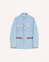 Valentino Denim Safari Jacket With Printed Edges