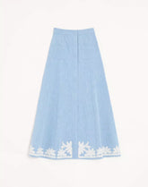 Embroidered Denim Midi Skirt