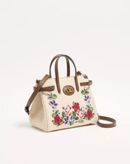 Valentino Garavani Antibes Small Embroidered Linen Shopping Bag