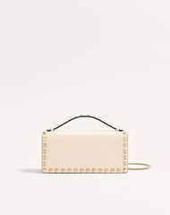 Rockstud Wallet With Chain In Grainy Calfskin