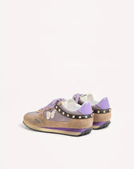 Stud Up Sneaker in Split Leather and Nylon with Butterfly Embroidery