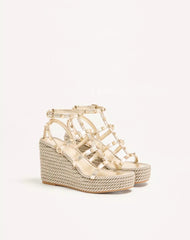 Rockstud Laminated Nappa Wedge Sandal 95 Mm