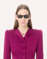 Embroidered Satin Cady Caban Coat
