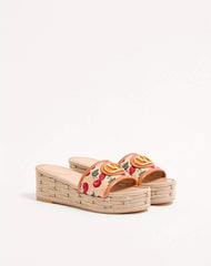 VLogo Signature Flatform Sandal In Jacquard Raffia With Cherryfic Motif 60mm