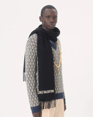 Valentino Wool Scarf With Chez Valentino Embroidery