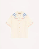 Valentino Linen Bowling Shirt In San Gallo With VLogo Embroidery