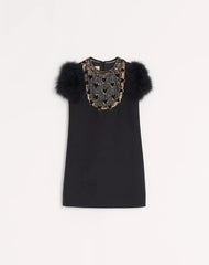 Embroidered Crepe Couture Short Dress