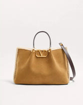 Valentino Garavani Medium Suede Shopping Bag With Sheepskin Lining