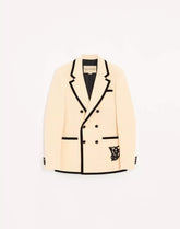 Valentino double-breasted jacket in washed cotton and linen velvet with VG embroidery
