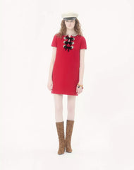 Embroidered Crepe Couture Short Dress