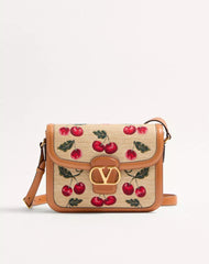 Valentino Garavani 9To5 Shoulder Bag In Jacquard Raffia With Cherryfic Motif