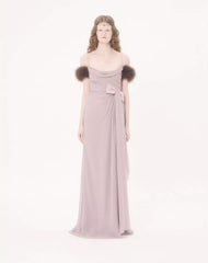 Long Dress In Light Georgette With Feathers