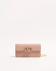 VLogo Signature Grainy Calfskin Wallet With Chain