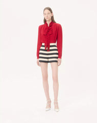 Cotton Satin Shorts With Maxi Barré Stripe