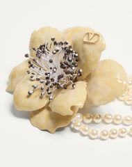 Fleur Lumineuse Necklace In Metal, Enamel, Pearls And Fabric
