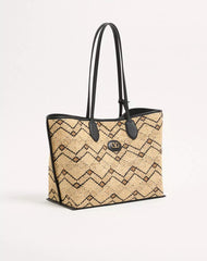 Valentino Garavani Medium Raffia Shopping Bag With A Geometric Pattern