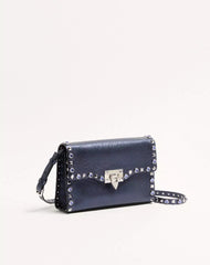 Valentino Garavani Rockstud Small Shoulder Bag In Laminated Calfskin With Cabochon Stones