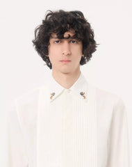 Valentino Cotton Poplin Shirt With Pleated Plastron And Embroidery On The Collar