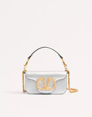 Valentino Garavani Locò Small Shoulder Bag In Laminated Calfskin With Jewel Logo