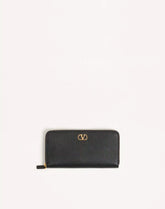 VLogo Signature Zip Wallet In Grainy Calfskin