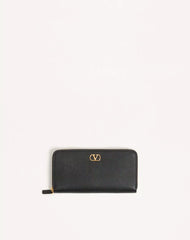 VLogo Signature Zip Wallet In Grainy Calfskin