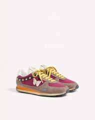 Stud Up Sneaker in Split Leather and Nylon with Butterfly Embroidery