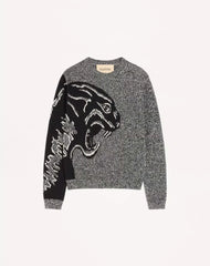 Valentino Cotton And Mouliné Wool Jumper With Panther Jacquard