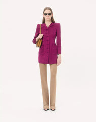Embroidered Satin Cady Caban Coat