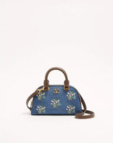 Valentino Garavani VLogo Signature Mini Top-Handle Bag In Denim With Floral Embroidery