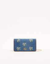 Valentino Garavani VLogo Signature Mini Shoulder Bag In Denim With Floral Embroidery