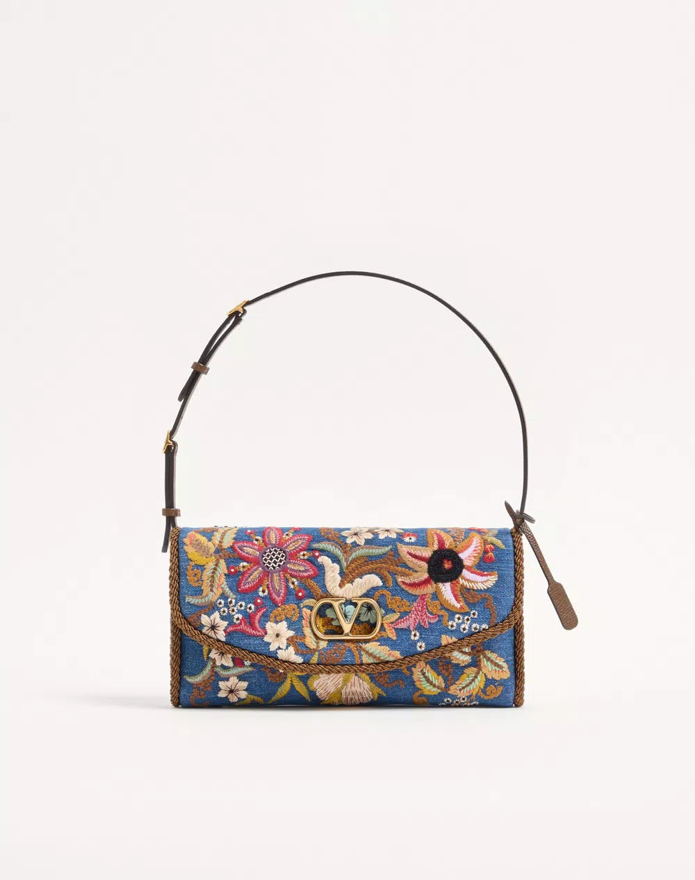 Valentino Garavani Devain Small Shoulder Bag In Embroidered Denim