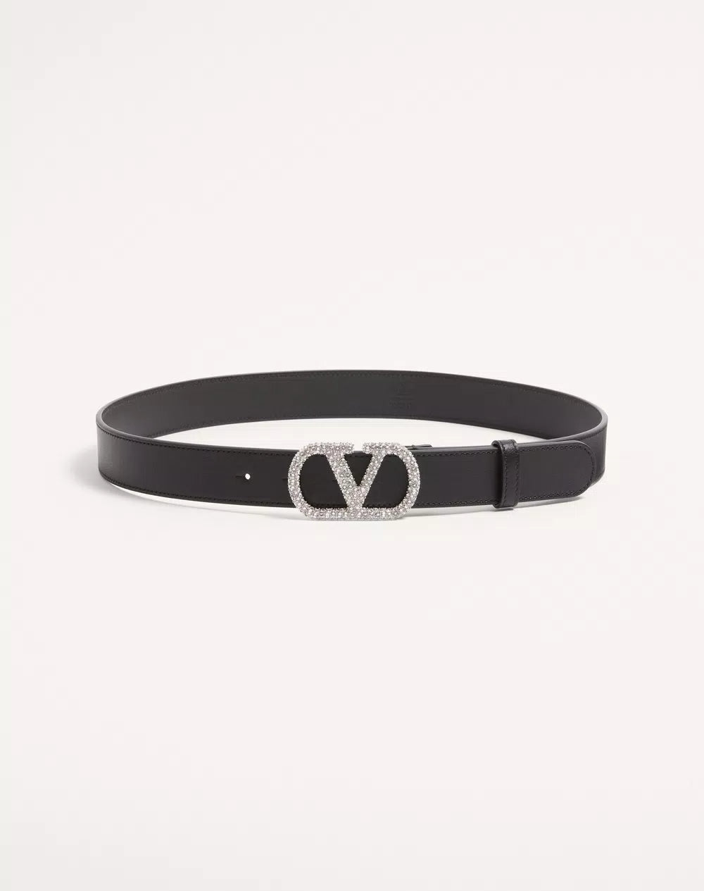 VLogo Signature Belt In Shiny Calfskin With Crystals 30 Mm