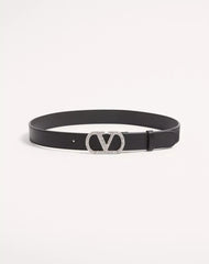 VLogo Signature Belt In Shiny Calfskin With Crystals 30 Mm