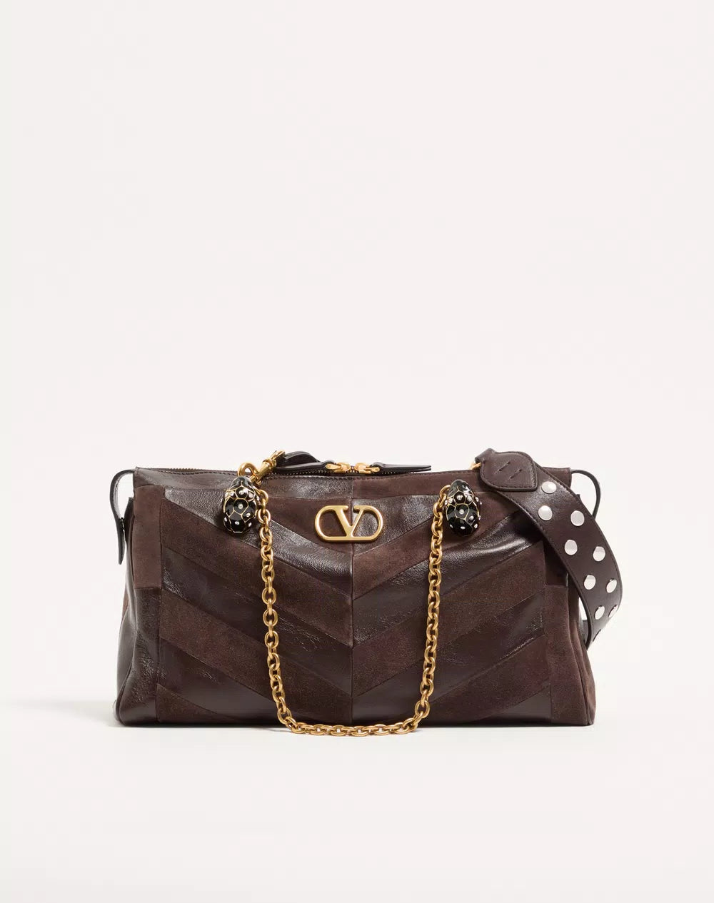Valentino Garavani Panthea Medium Shoulder Bag In Suede And Nappa With Chevron Motif