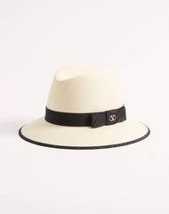 VLogo Signature Straw Hat With MoirÃ© Ribbon