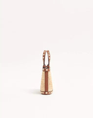Mini Rockstud Shopping Bag In Raffia