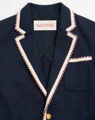 Single-Breasted Jersey Cotton Jacket With Torchon Piping