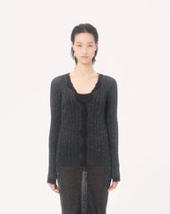 Lurex Knitted Cardigan With Lace