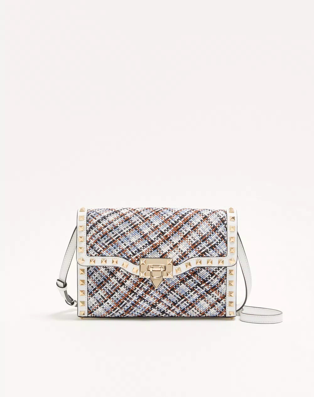 Valentino Garavani Rockstud Small Shoulder Bag In Woven Fabric