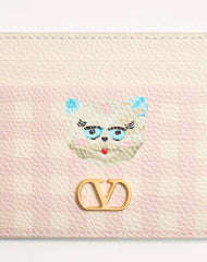 VLogo Signature Le Chat De La Maison Cardholder In Grainy Calfskin