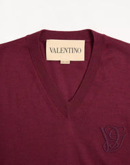 Valentino V-neck sweater in wool with VG embroidery