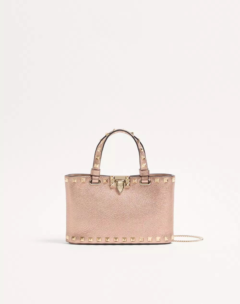 Mini Rockstud Shopping Bag In Laminated Grainy Calfskin.