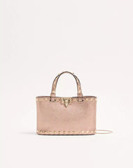 Mini Rockstud Shopping Bag In Laminated Grainy Calfskin.