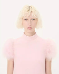 Short Crepe Couture Dress With Feathers