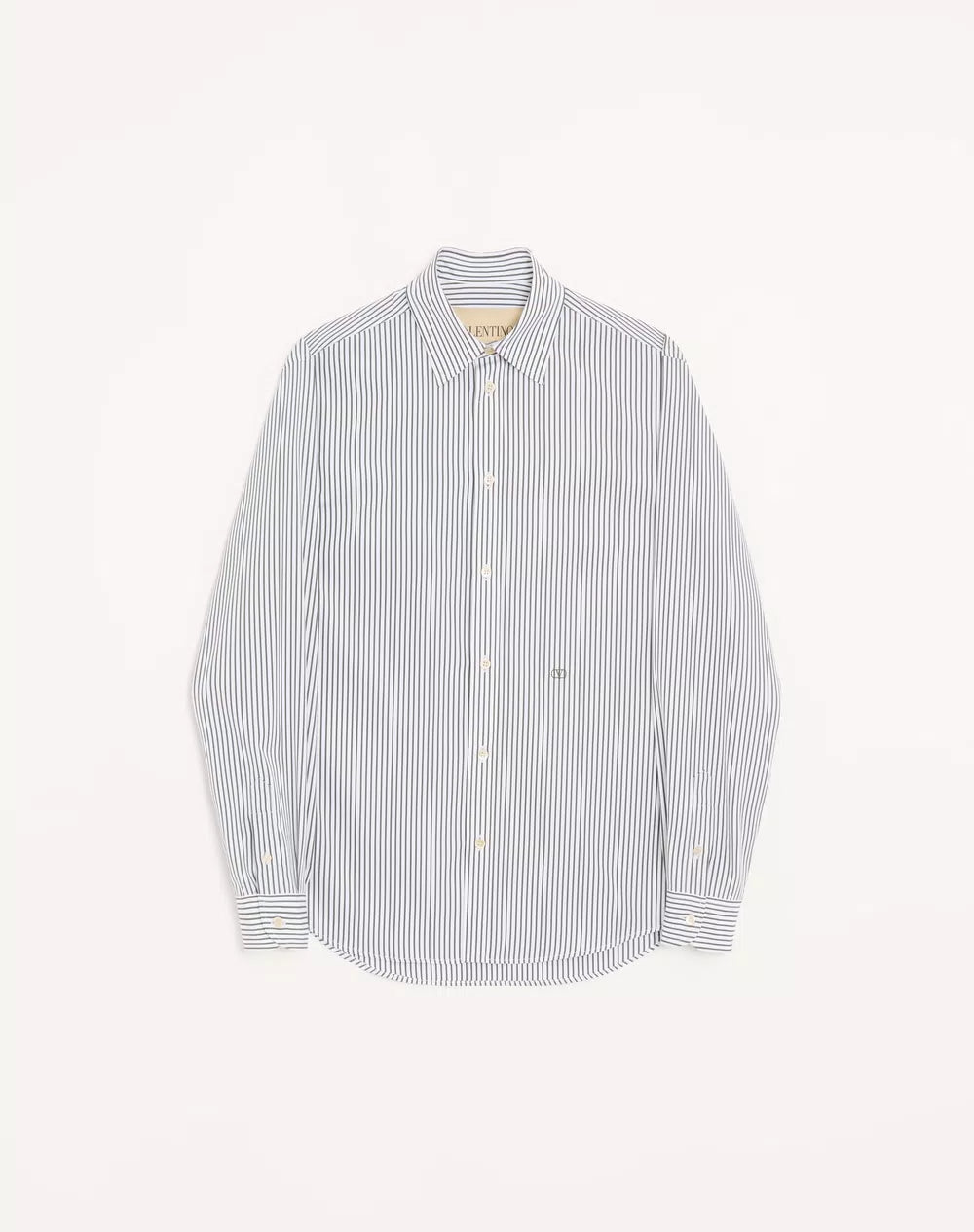 Valentino Cotton Poplin Shirt With Striped VLogo Embroidery