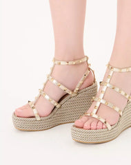 Rockstud Laminated Nappa Wedge Sandal 95 Mm