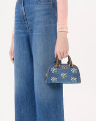 Valentino Garavani VLogo Signature Mini Top-Handle Bag In Denim With Floral Embroidery