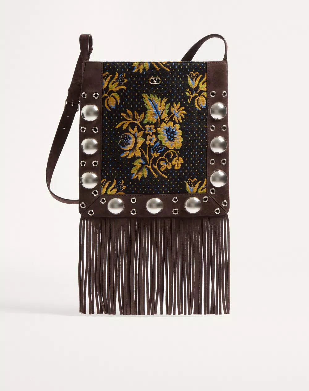 Valentino Garavani NellcÃ´te Shoulder Bag In Jacquard Fabric With Fringes