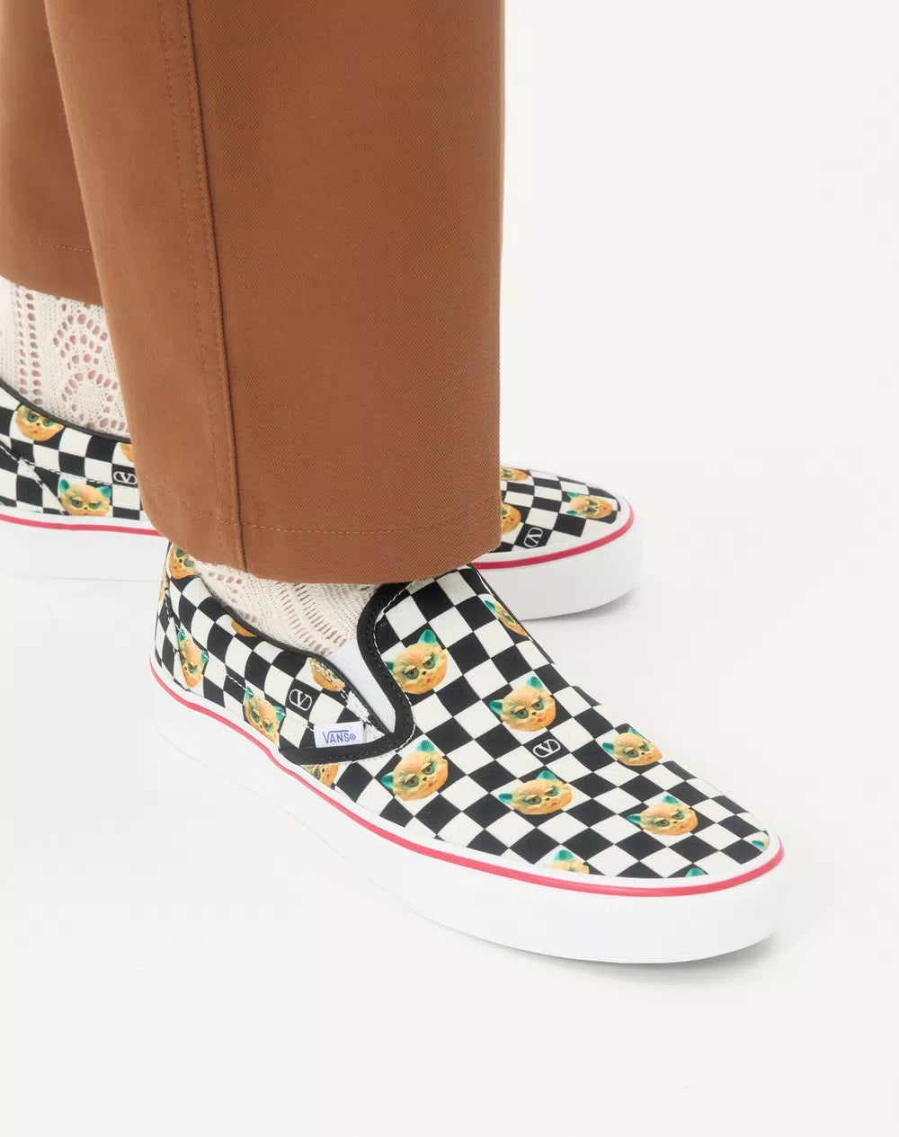Valentino Garavani And Vans Slip-On Trainer In Fabric With Le Chat De La Maison Print And VLogo Checkerboard Print